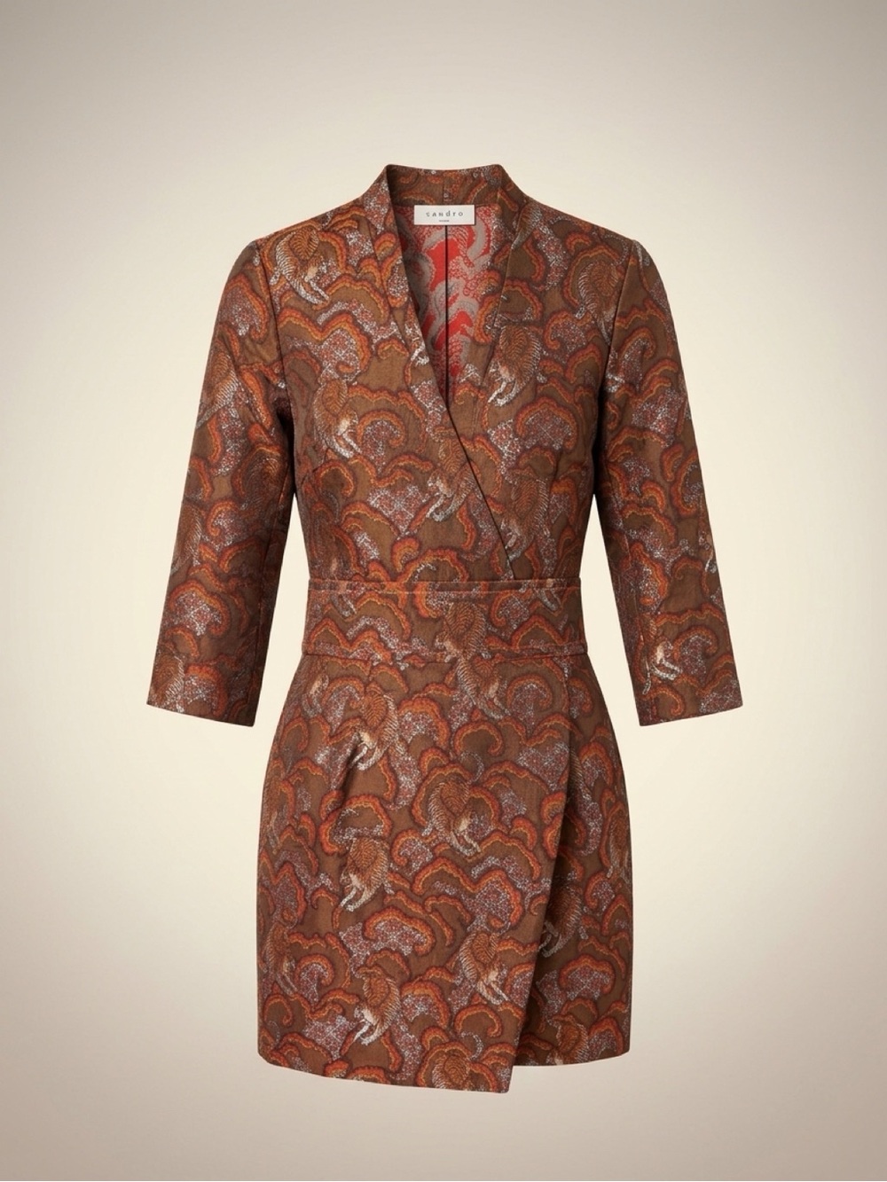 Sandro Paisley Mini Dress in Brown & Red Size Small
